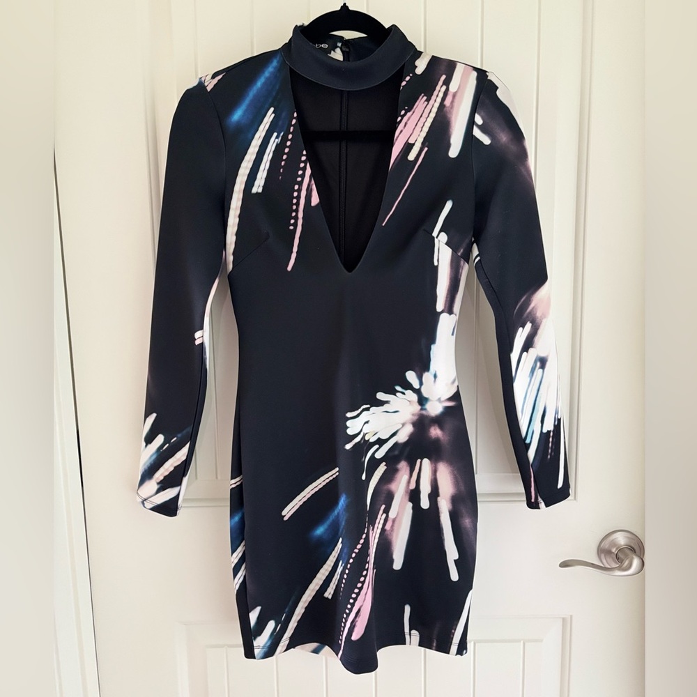 bebe Black and Pink Long Sleeve Scuba Dress XS
